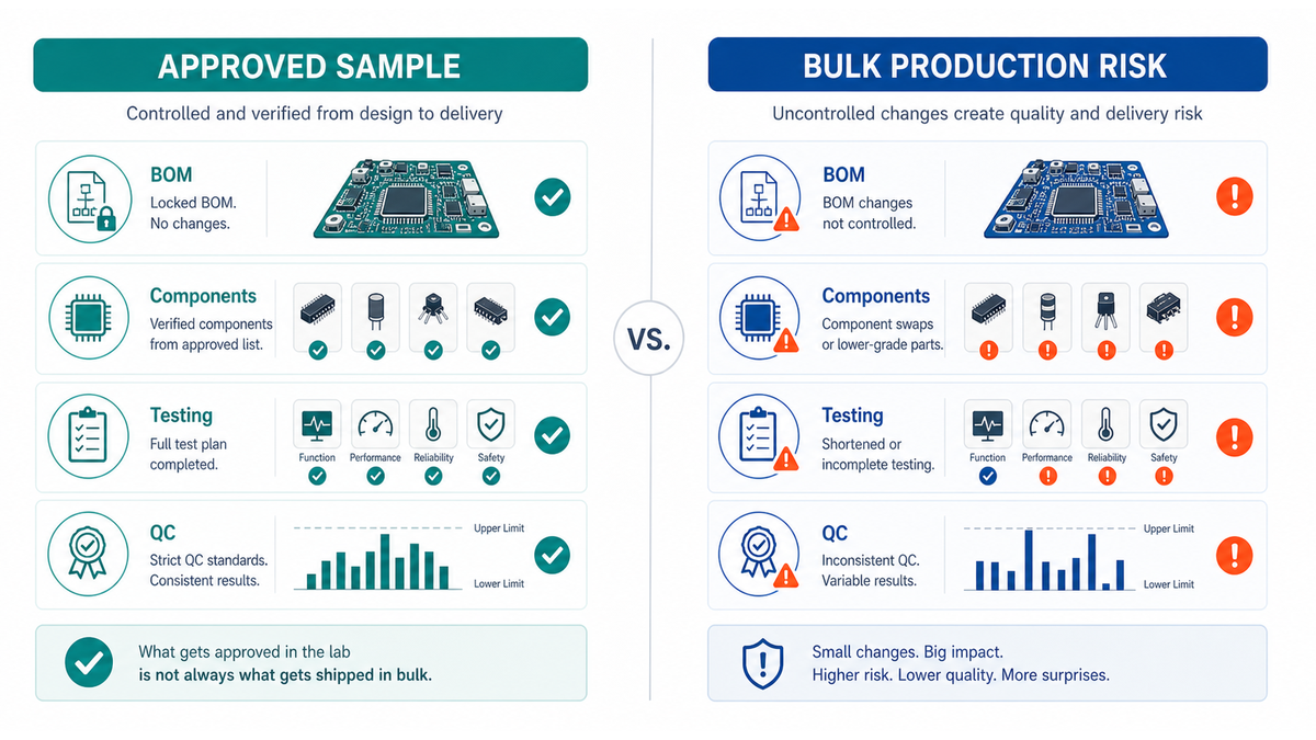 Sample versus mass production comparison